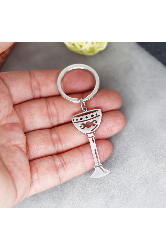 Stainless Steel Metal Keychain Grape Red Wine Glass Cup Bottle Keyring Moon Star Sun Key Chains For Women Men Jewelry Gift