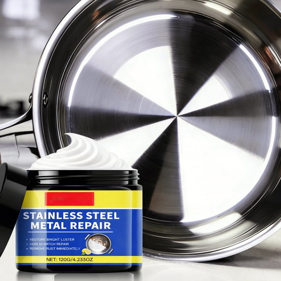 Stainless Steel Metal Repair Paste 120g, Rust Remover and Polish Restores Mirror-Like Shine Non-Scratch Protective Coating for Pots Pans Sinks Kitchen Appliances Household Surfaces