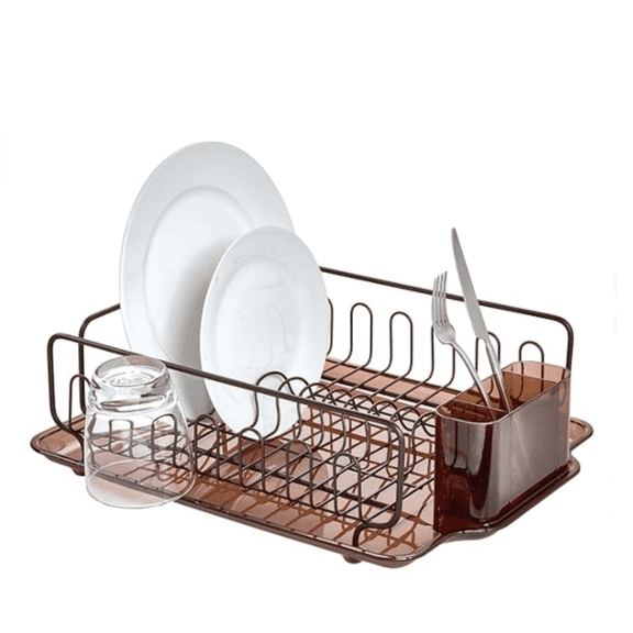 Stainless Steel Metal Sink Dish Drainer Plastic Tray Kitchen Drying Rack For Glasses, Silverware, Bowls, Plates,
