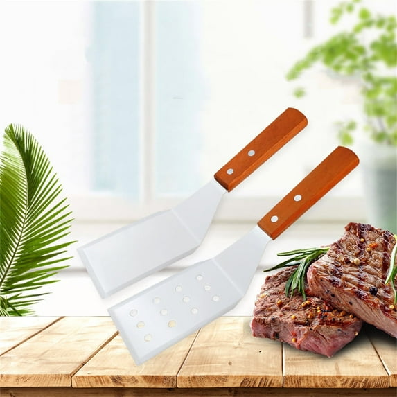 Stainless Steel Metal Spatula Burger Turner Spatula,Burger Turnpers,Solid Cooking Spatula,Perforated Cooking Spatula and Griddle Spatula,Hamburger Turner with wooden handle for Barbecue, Steak, Pizza