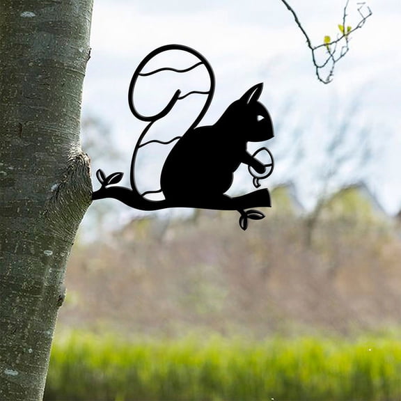 Stainless Steel Metal Squirrel Silhouette Tree Art Yard Decor Metal Cute Little Squirrel Garden Tree Outdoor Decoration