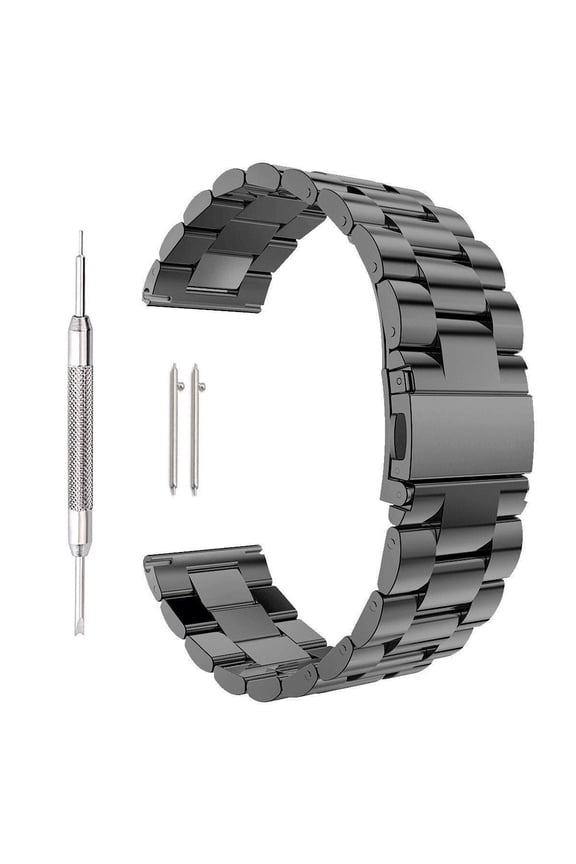 Stainless Steel Metal Watch Band Replacement, Quick Release Folding Clasp Solid Stainless Steel Watch band Strap For Men's Women's Watch (22mm-Black)
