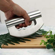 Stainless Steel Mezzaluna Herb Cutter Double Blade Vanilla Mincing Knife Cheese Pizza Cutter Vegetable Salad Chopper With Sheath