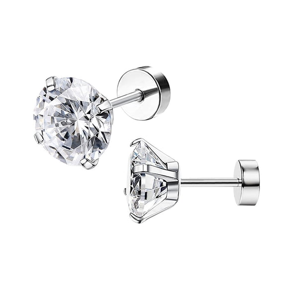 Stainless Steel Micro Pave Clear Cubic Zirconia Stud Earrings Flat Round Stainless Steel color 3mm