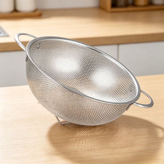 Stainless Steel Micro Perforated Colander Set, Large & Medium Metal Strainers with Dual Side Handles & Support Legs, Fast Draining Metal Colanders for Pasta