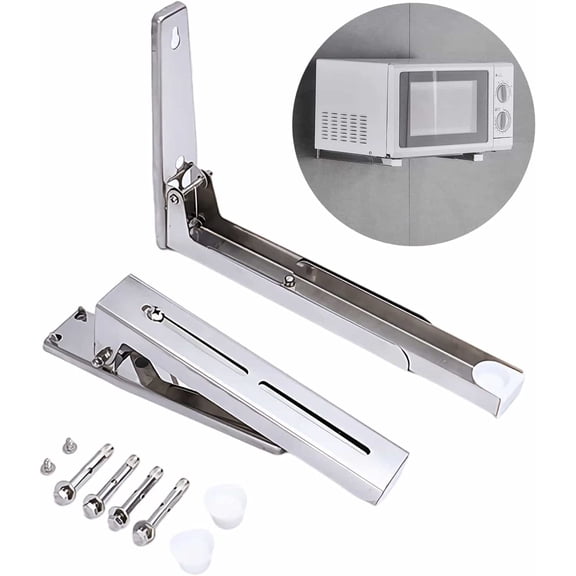 Stainless Steel Microwave Mount Bracket, Retrackable Foldable Microwave Oven Wall Mounted Stand Holder Rack Bracket for Home Kitchen Accessories, Stainless Steel