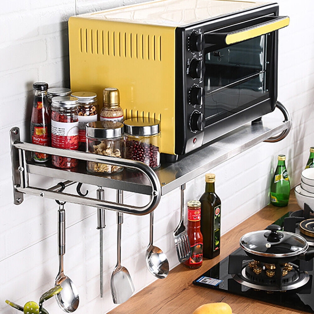 Stainless Steel Microwave Oven Rack WallMount Kitchen Shelf Shelves Counter