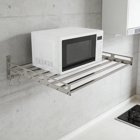 Stainless Steel Microwave Oven Rack ,Wall Mounted Microwave Stand Countertop Kitchen Organizer Storage 12* Hook for Kitchen,Restaurant