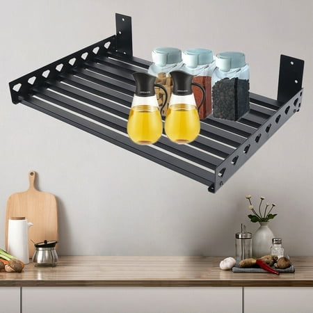 Stainless Steel Microwave Oven Rack Wall Mounted Shelf w/ Hooks Laod 30-50kgs
