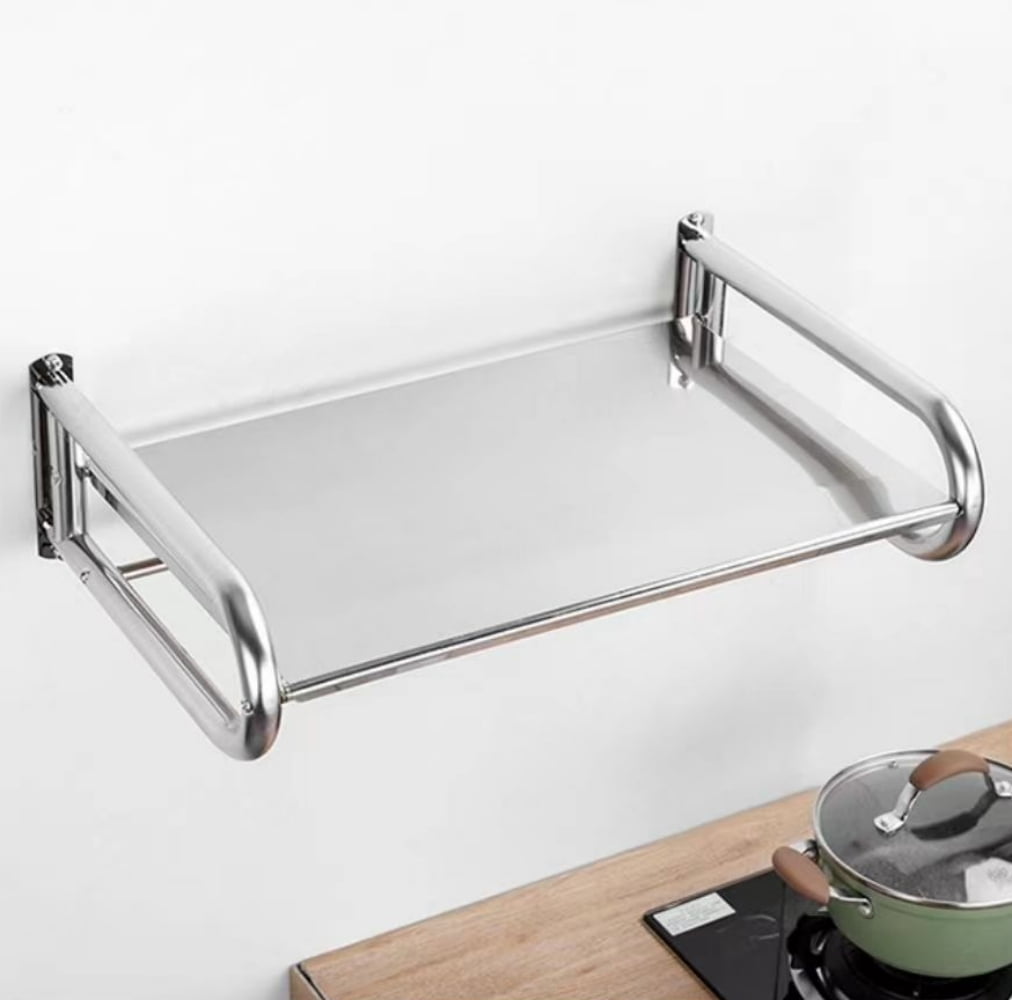 Stainless Steel Microwave Oven Wall Mount Shelf with 5 Hooks, Dingrich Kitchen Organizer Storage Holder Oven Bracket Wall Mounted