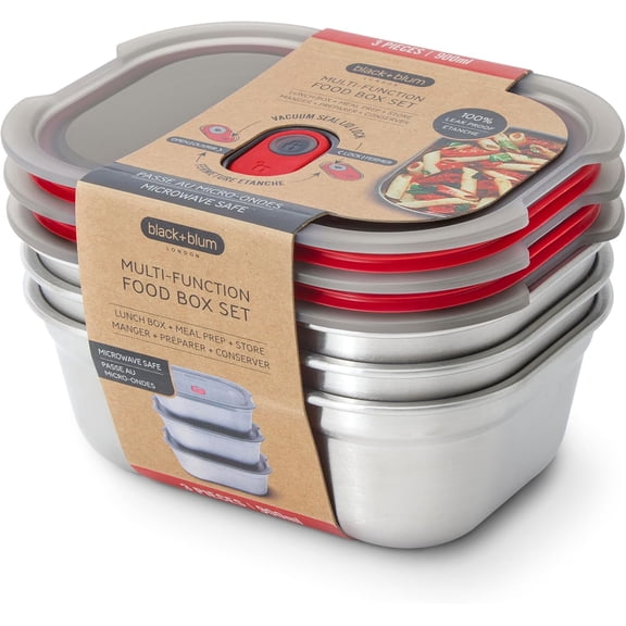 Stainless Steel Microwave Safe Container Set 30 oz x 3 Leak Proof Airtight Stackable Food Storage