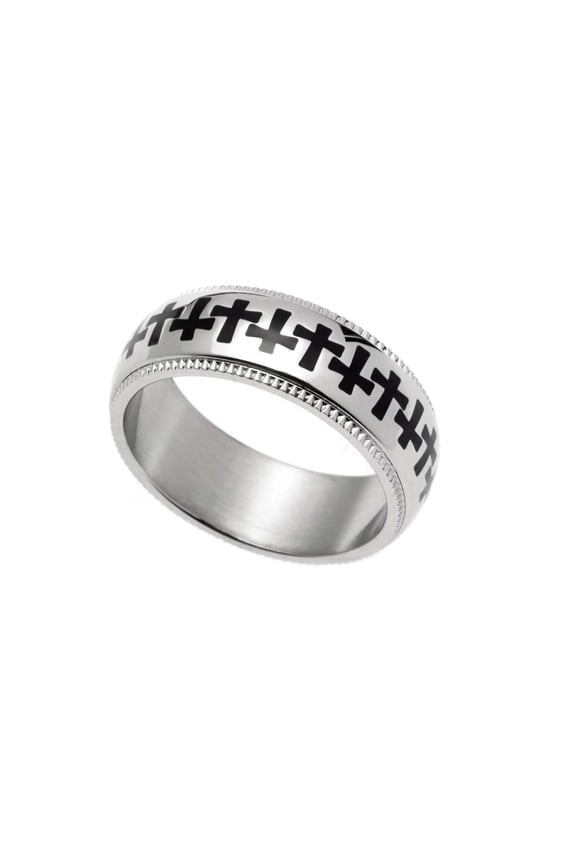 Stainless Steel Milgrain Edge Interlocking Cross Ring size 8