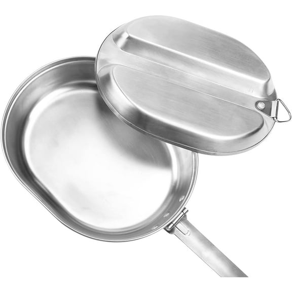 Stainless Steel Military Style Camping Mess Kit, Portable Lunch Box