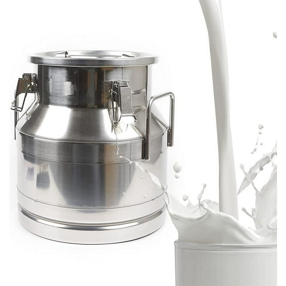 Stainless Steel Milk Can, 20 L/5.25 Gallon Heavy Duty Airtight Storage Canister Milk Bucket with Lid, Embedded Silicone Milk Jug Wine Pail Water Cereals Bucket with Three Latches and Two Handles