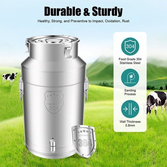 Stainless Steel Milk Can Wine Pail Bucket Jug Oil Barrel Canister Bottle 35 L for Household and Commercial