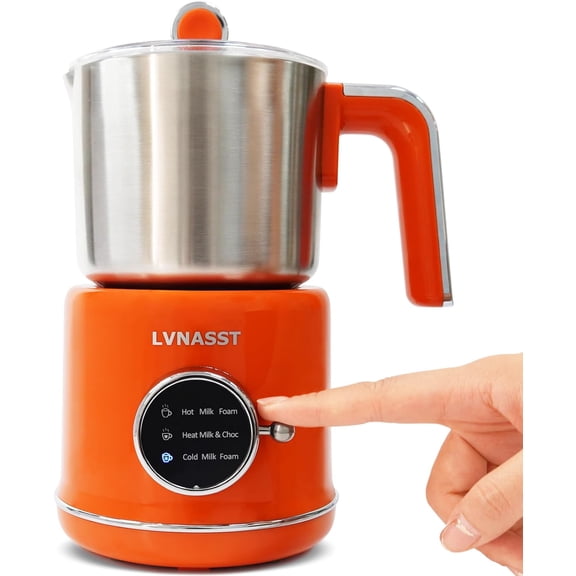Stainless Steel Milk Frother for Coffee 3-in-1 Electric Milk Warmer & Foam Maker 12oz Hot Cold Frothing Thick Foam for Macchiatos Cappuccinos Orange
