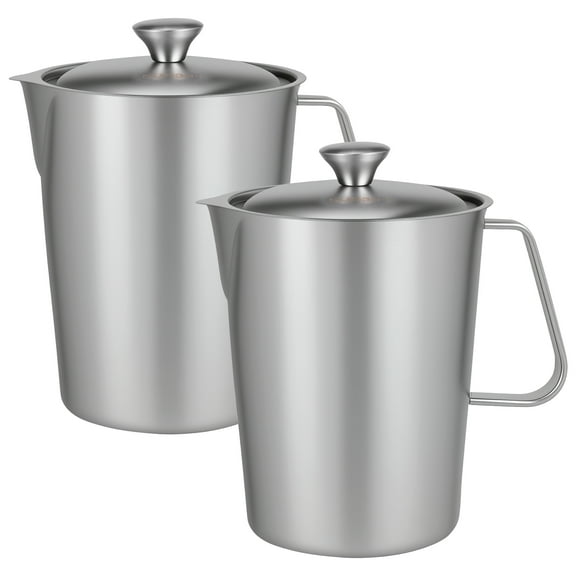 Stainless Steel Milk Frothing Jug With Handle and Lid Rust Proof Large Mouth Metal Graduated Beaker With Clear Marking for Home Restaurant