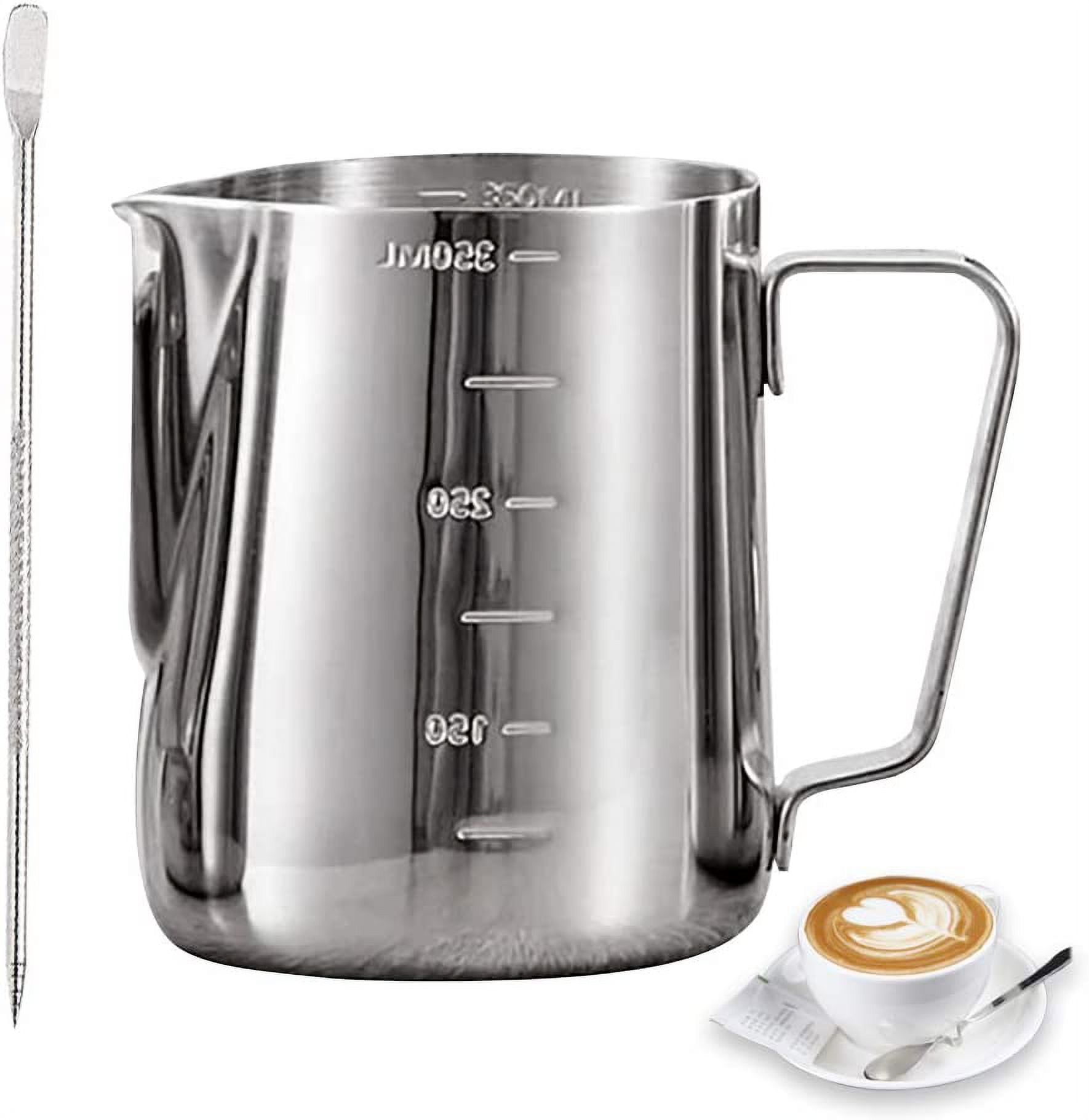 Stainless Steel Milk Frothing Pitcher 350ml, Measurements on Both Sides Inside, Milk Jug Cup