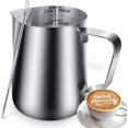 thumbnail image 1 of Stainless Steel Milk Frothing Pitcher Cappuccino Pitcher Pouring Jug Espresso Cup Creamer Cup for Latte Art, 12 Ounce (350 ML),Silver Pen, 1 of 7