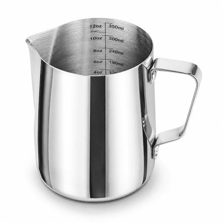 Stainless Steel Milk Frothing Pitcher Cappuccino Pitcher Pouring Jug Espresso Cup Creamer Cup for Latte Art, 12 Ounce (350 ML)