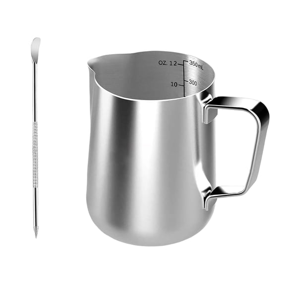 Stainless Steel Milk Frothing Pitcher with Measurement Scale for Latte Art and Cappuccino Preparation