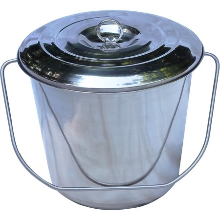 Stainless Steel Milk Pail Bucket with Lid, Handle, and Open Edge, Also for Compost (10.5 Qt Pail with Lid)