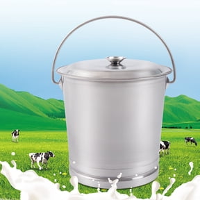 Stainless Steel Milk Pail with Lid and Handle 8.5Qt/8L Heavy Duty Bucket for Milking, Food Storage, Pet Food, Rice, Camping, Farm Use Rustproof, Easy to Clean, Hanging Lid Design Silver