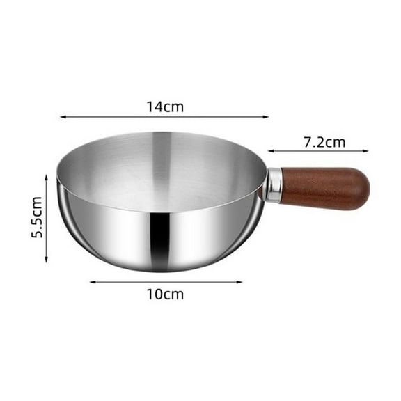 Stainless Steel Milk Pot Ramen Bowl Saucepan Sauce Flat Bottom Pan Wooden Handle