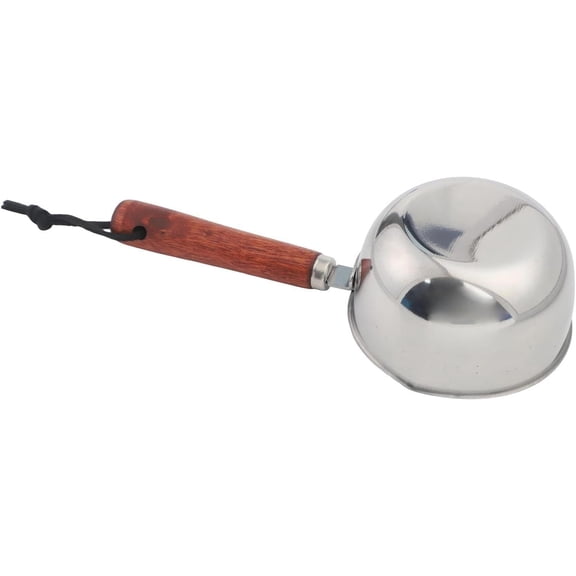 Stainless Steel Milk Pot with Wooden Handle, Small Flat Bottom Butter Melting Saucepan for Induction Gas Electric Stove, Coffee Sauce Chocolate (LK)