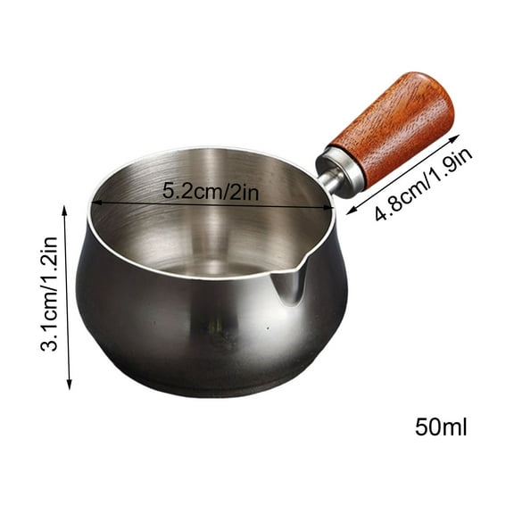 Stainless Steel Milk Warmer, Mini Pan with Wooden Handle, Reusable 60ml 120ml 180ml Chocolate Melting Pot, Multi-Functional Lightweight Portable Saucepan