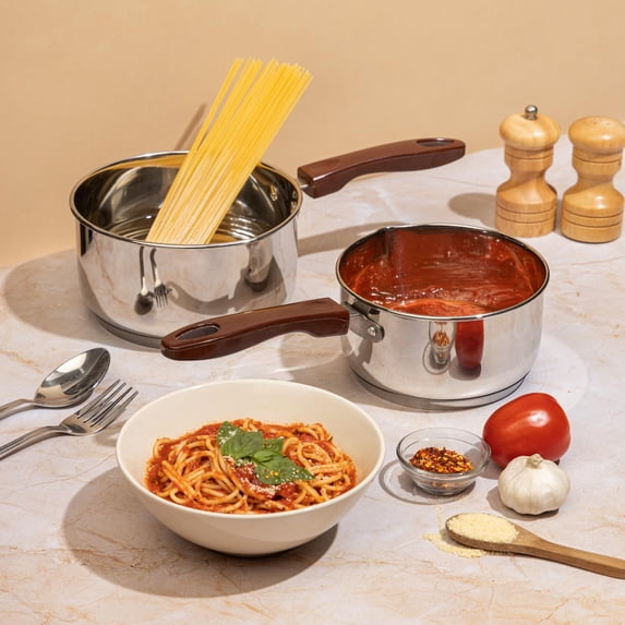 Stainless Steel Milkpan/Saucepan Set of 2-1 Litre and 1.6 Litre,Tea/Chai Pan,Riveted Sturdy Bakelite Handle,Induction and Gas Base