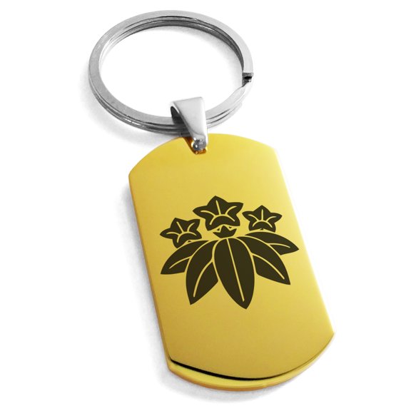 Tioneer Stainless Steel Minamoto Samurai Crest Engraved Dog Tag Keychain Keyring