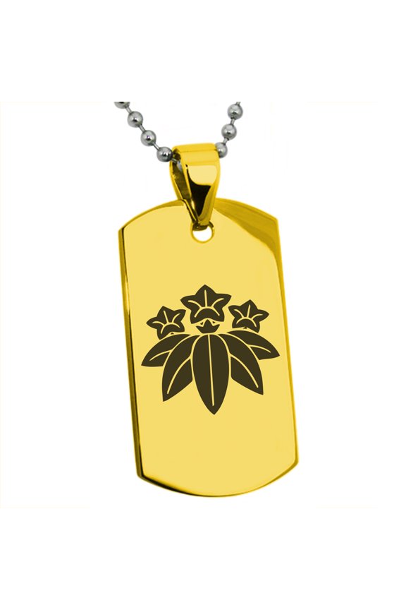 Stainless Steel Minamoto Samurai Crest Engraved Dog Tag Pendant Necklace