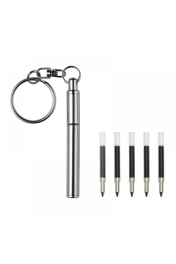 Stainless Steel Mini Ballpoint Key Ring Pen With Extra 5 Pieces Pen Refills