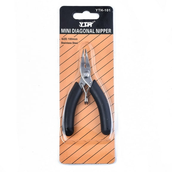 Stainless Steel Mini Diagonal Nipper Pliers Flush Cutter Ferronickel with PVC Handle Black 10x5.3x1cm