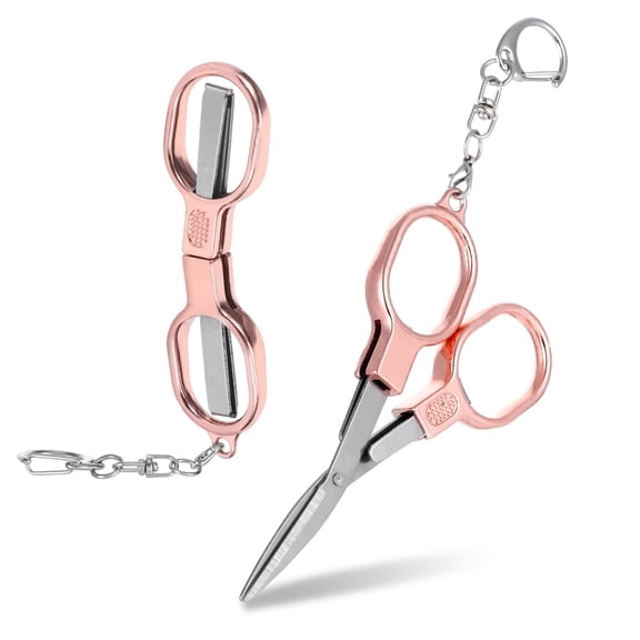 Stainless Steel Mini Folding Scissors with Keychain - Compact Portable Safety Scissors for Travel, Crafting, First Aid & Everyday Use