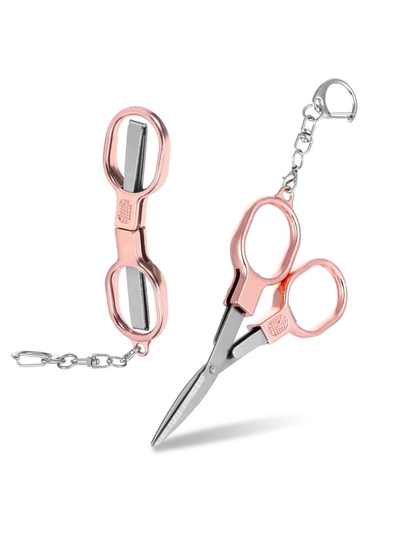 Stainless Steel Mini Folding Scissors with Keychain - Compact Portable Safety Scissors for Travel, Crafting, First Aid & Everyday Use