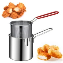 Stainless Steel Mini Fryer Pot 304 USA-Style Oil-Saving Small Fryer with Strainer & Skimmer For Chicken,Fish & Tempura Induction Stove Compatible Easy to Clean & Carry Multipurpose Cooking Pot