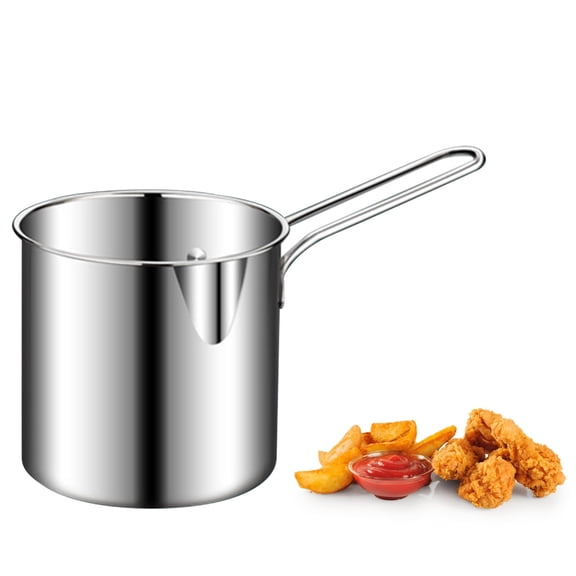 Stainless Steel Mini Fryer Pot with Strainer and Food Clips, Oil Saving Deep Fryer for Chicken, Fish, Onion Rings, Stovetop Compatible Cookware