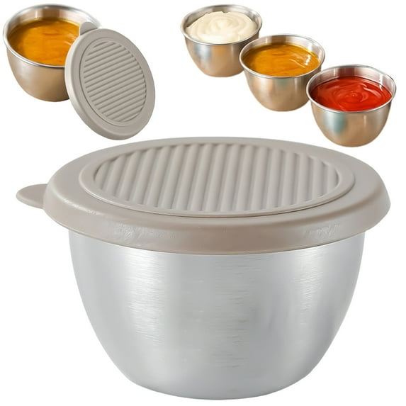 Stainless Steel Mini Salad Dressing Containers, 2.7 Oz Salad Dressing Container With Leakproof Lid, Reusable Dipping Sauces Cups, for Lunch Boxes,Picnics,Meal Prep and Storage