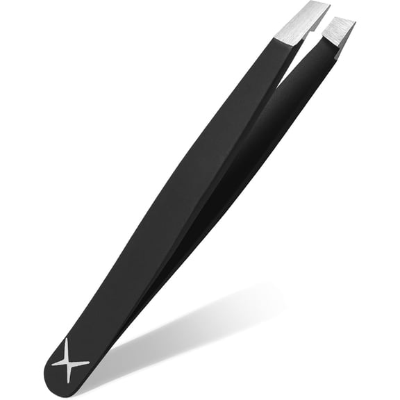 Stainless Steel Mini Slant Tweezer - Professional Precision Eyebrow Tweezers for Women & Men, Rust-Proof Travel Grooming Tool for Facial Hair Removal, Chin Hair & Ingrowns (Matt Black)