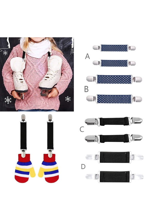 Stainless Steel Mitten Clips Elastic Glove Keepers for Children 1 Pair Set