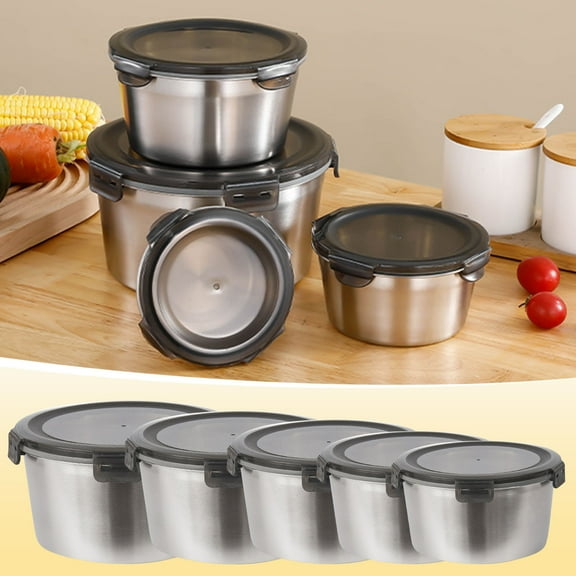 Stainless Steel Mixing Bowl | Food Storage Container with Lid | Reusable Circular Design for Refrigerator Kitchen Use | Dishwasher Microwave Safe | 1 Piece