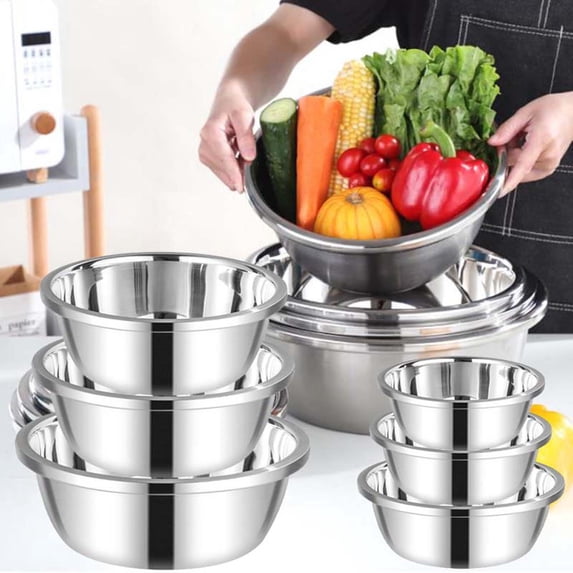 Stainless Steel Mixing Bowl | Heavy Gauge Thickened Multi-Purpose Basin | Shiny Finish | Large Rust-Resistant Soup & Water Bowl | 20cm-30cm | 1 Piece Included