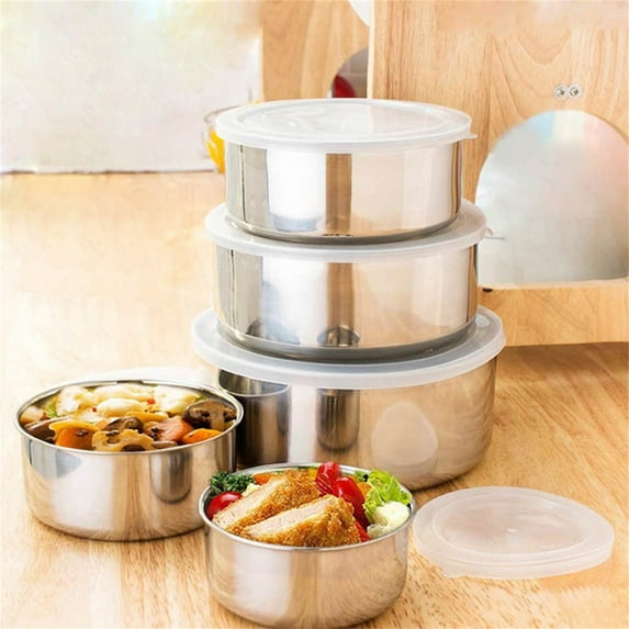 Stainless Steel Mixing Bowl Set with Clear Plastic Lids | Food Storage Containers | Nesting Design | 5-Pack | Sizes 280ml–1580ml | Multi-Purpose Kitchen Bowls