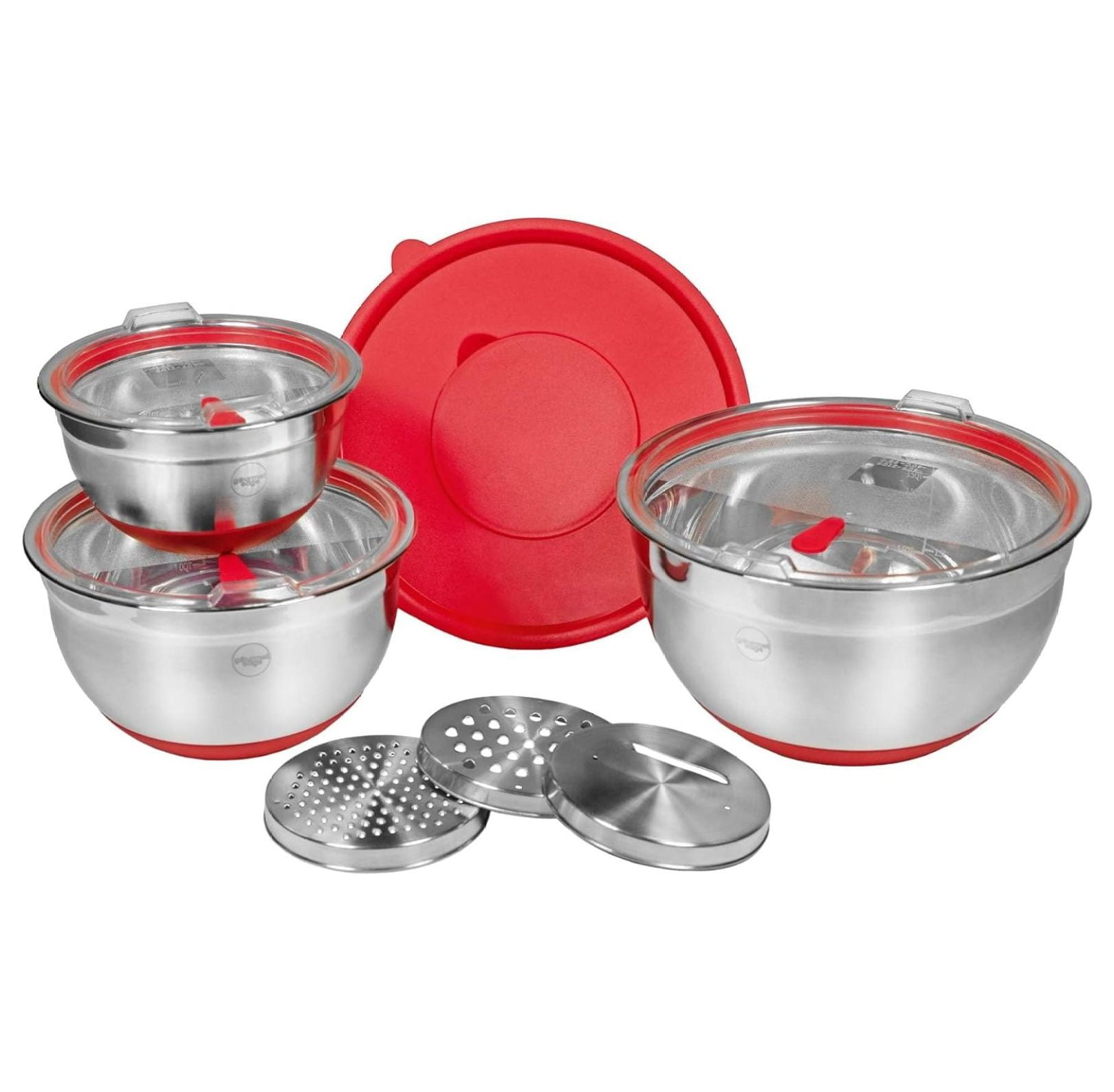 10-Piece Stainless Steel Mixing Bowl Set with Red Lids