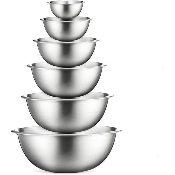 Stainless Steel Mixing Bowl Set, Nesting Bowls for Kitchen Baking, Cooking, Prepping, Kitchen Food Storage Organizers, No Lids (6 Pack)