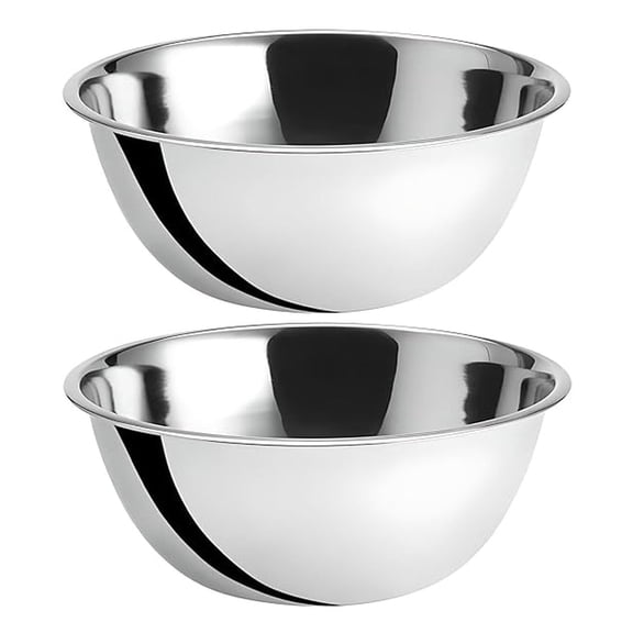 Stainless Steel Mixing Bowls 8 Quart Set of 2 | 13.25 Inch Professional Kitchen Bowls | Flat Base Nesting Bowls for Baking, Cooking, Salad Prep