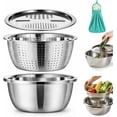 thumbnail image 1 of Stainless Steel Mixing Bowls Set with Colander 3-Piece Kitchen Bowl Set Multifunctional Prep Bowls with Strainer and Lid for Washing Draining Food Preparation Stackable Bowls, 1 of 9