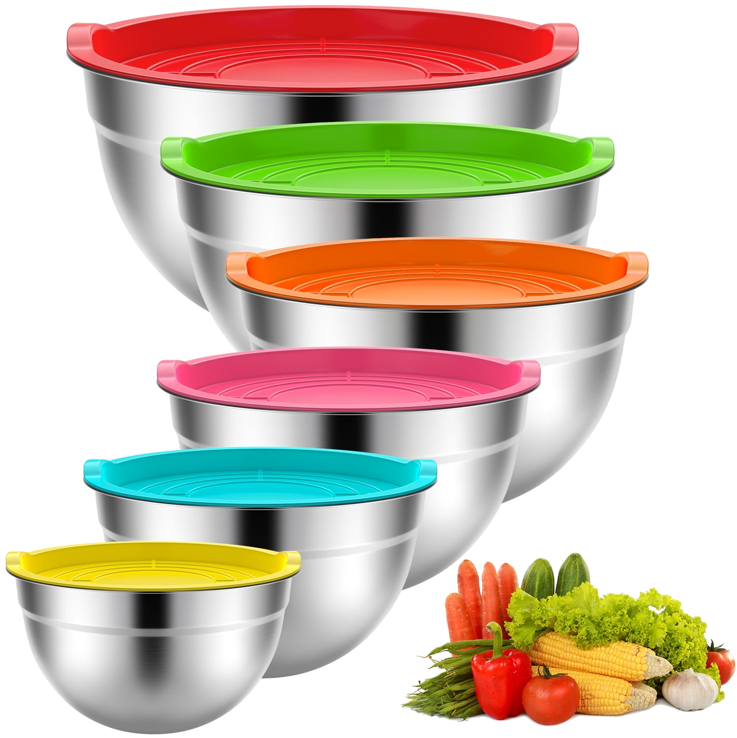 Mixing Bowls with Lids Set,Kitchen Bowls Prep Bowl with Lid,Mixing Bowl Set  for Kitchen Cooking, Baking,Storage Food,4 Big Plastic Nesting Bowls and 1